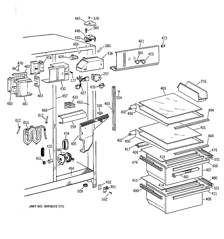FRESH FOOD SECTION Diagram and Parts List for MSK22GRBAAD  General Electric Refrigerator