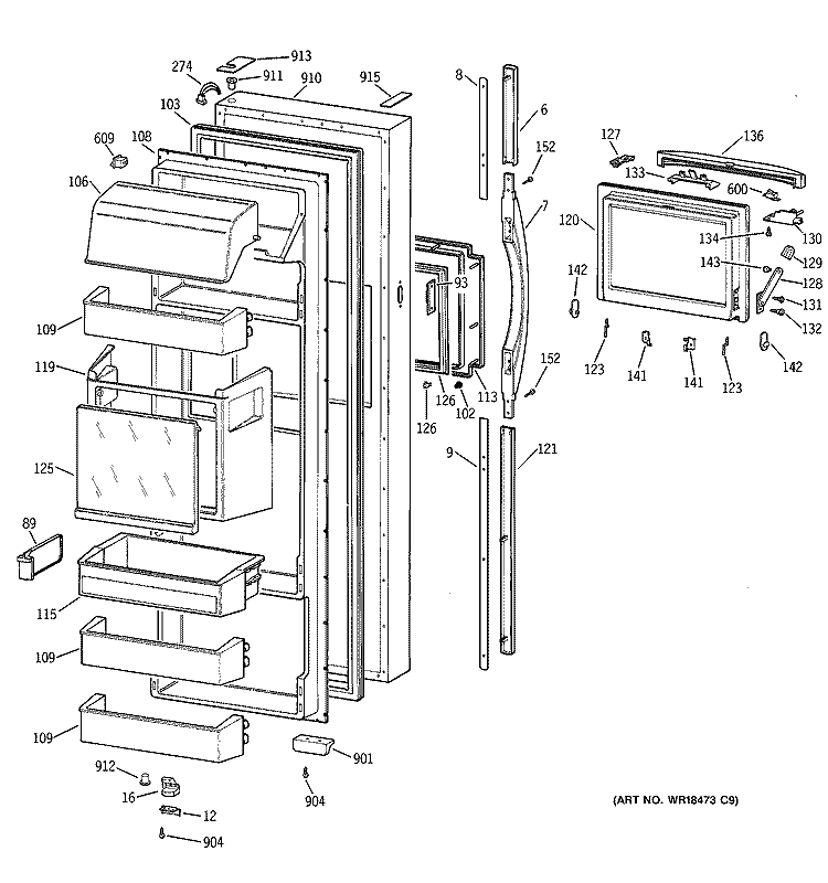 FRESH FOOD DOOR Diagram and Parts List for MSK28DHBAAA  General Electric Refrigerator