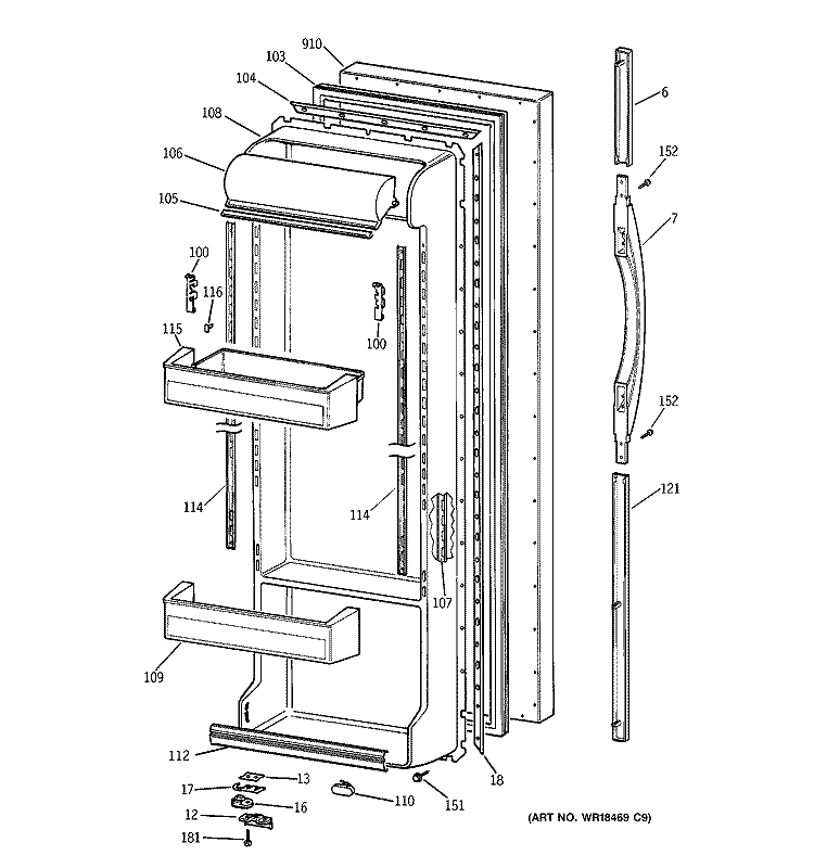 FRESH FOOD DOOR Diagram and Parts List for MSK25GRBAAA  General Electric Refrigerator