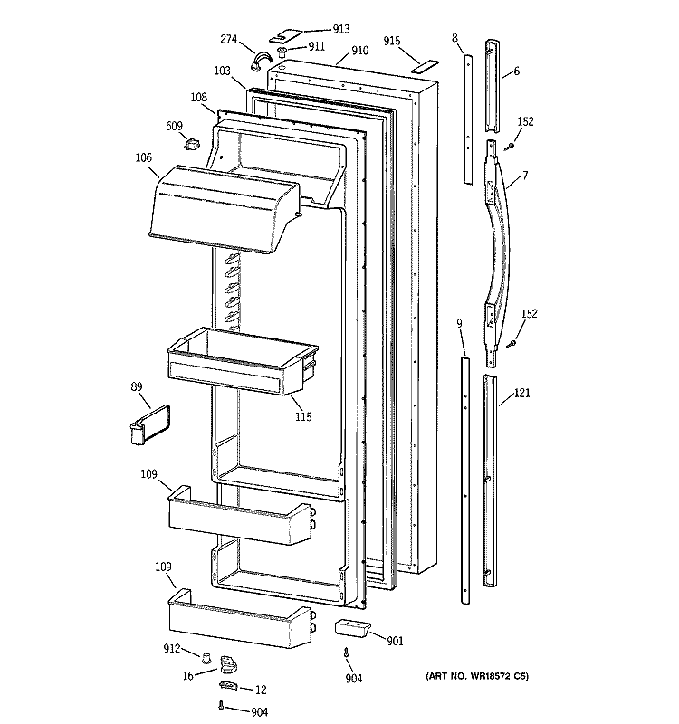 FRESH FOOD DOOR Diagram and Parts List for MSK28DRBAAA  General Electric Refrigerator