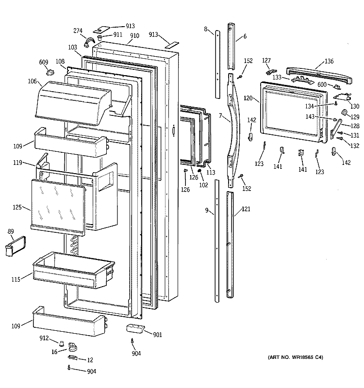 FRESH FOOD DOOR Diagram and Parts List for MSK30DHBAAA  General Electric Refrigerator