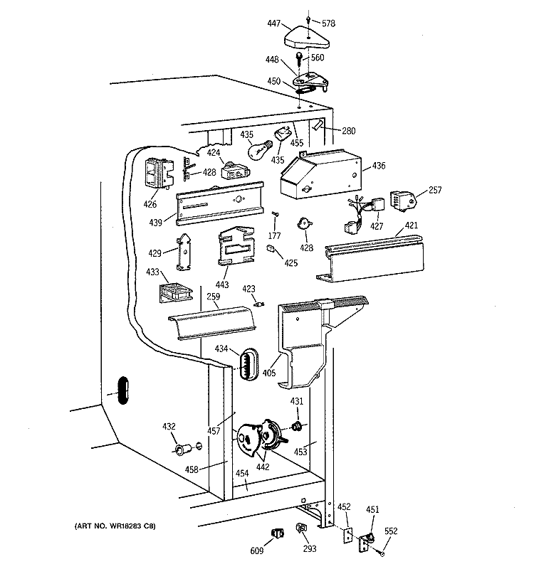 FRESH FOOD SECTION Diagram and Parts List for MST20GABAWW  General Electric Refrigerator