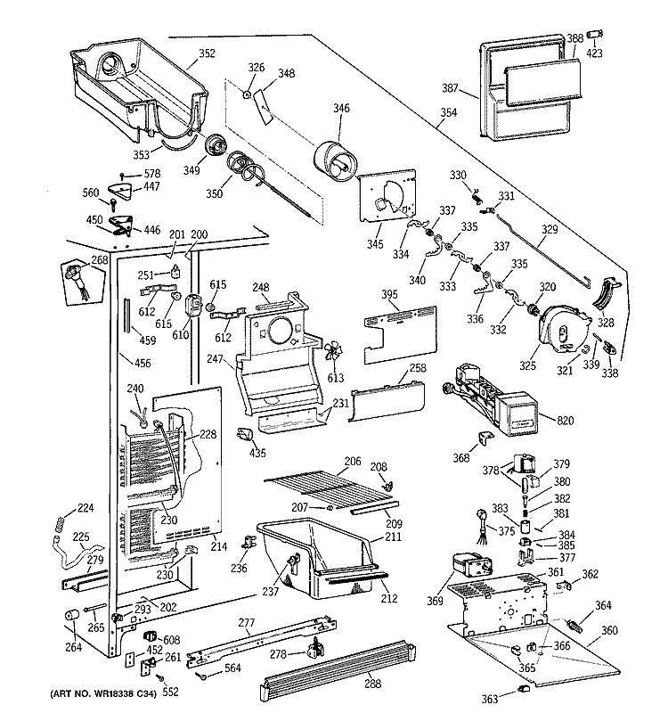 FREEZER SECTION Diagram and Parts List for MST25GRBAWW  General Electric Refrigerator