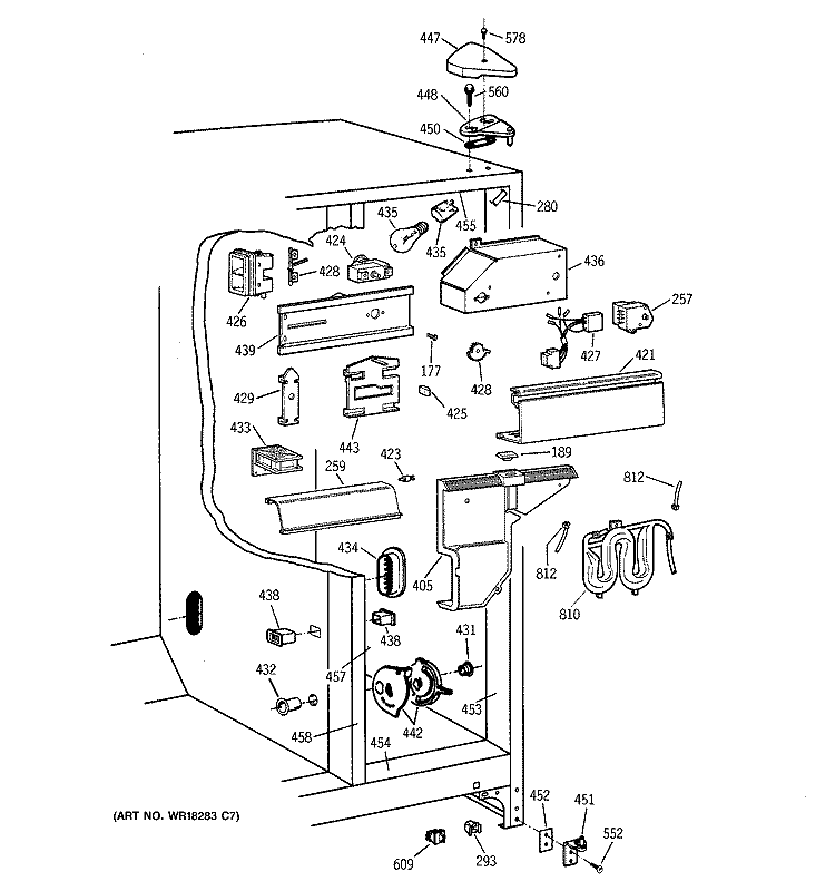 FRESH FOOD SECTION Diagram and Parts List for MST25GRBAWW  General Electric Refrigerator