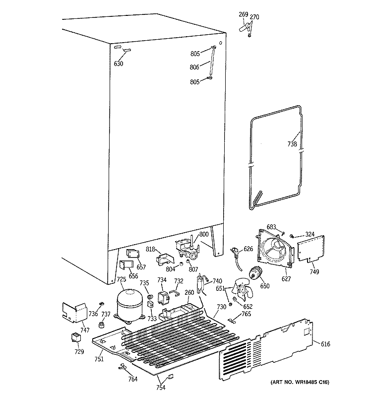 UNIT PARTS Diagram and Parts List for MST25GRBAWW  General Electric Refrigerator