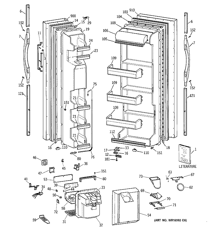 DOORS Diagram and Parts List for MSZ20BWBAWW  General Electric Refrigerator
