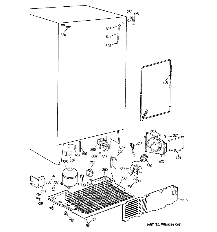 UNIT PARTS Diagram and Parts List for MSG25GRAAWW  General Electric Refrigerator