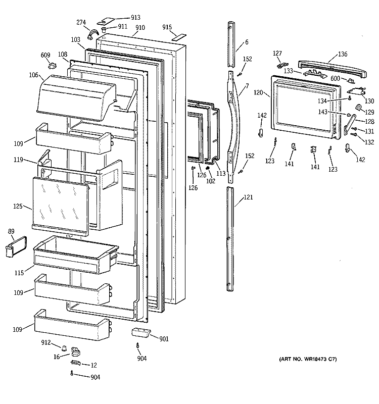 FRESH FOOD DOOR Diagram and Parts List for MSG28DHCBWW  General Electric Refrigerator
