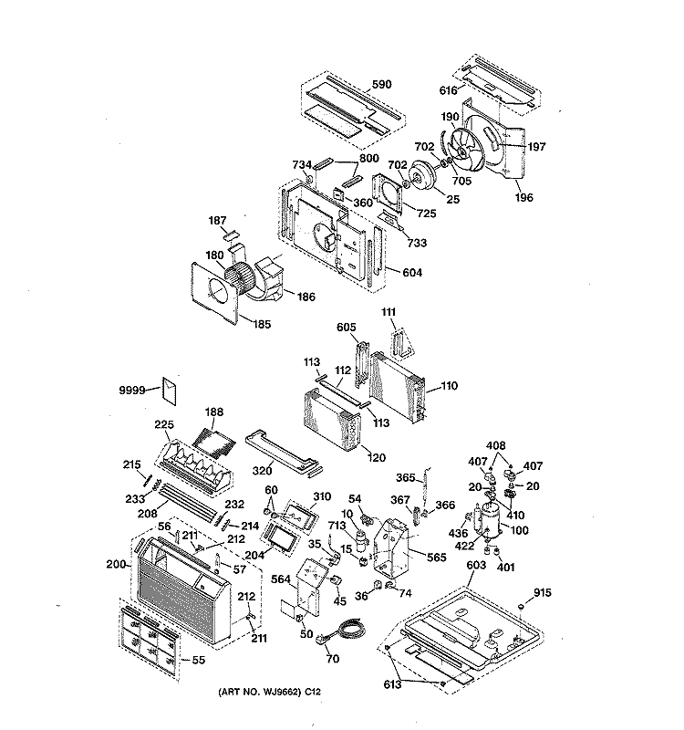 Section Diagram and Parts List for AJX08AGV4  General Electric Air Conditioner