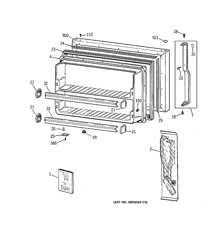 FREEZER DOOR Diagram and Parts List for TBX18CIBHRAA  General Electric Refrigerator