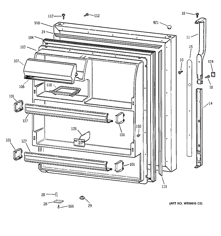 FRESH FOOD DOOR Diagram and Parts List for TBX18CIBHRAA  General Electric Refrigerator