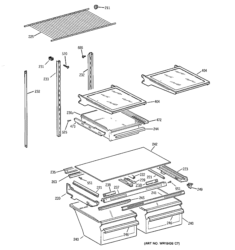 SHELF PARTS Diagram and Parts List for TBX18CIBHRAA  General Electric Refrigerator