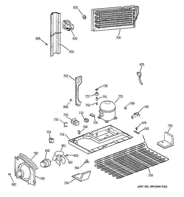 UNIT PARTS Diagram and Parts List for TBX18CIBHRAA  General Electric Refrigerator