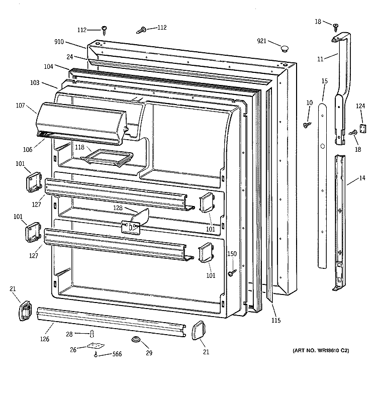 FRESH FOOD DOOR Diagram and Parts List for TBX21CIBJRAA  General Electric Refrigerator