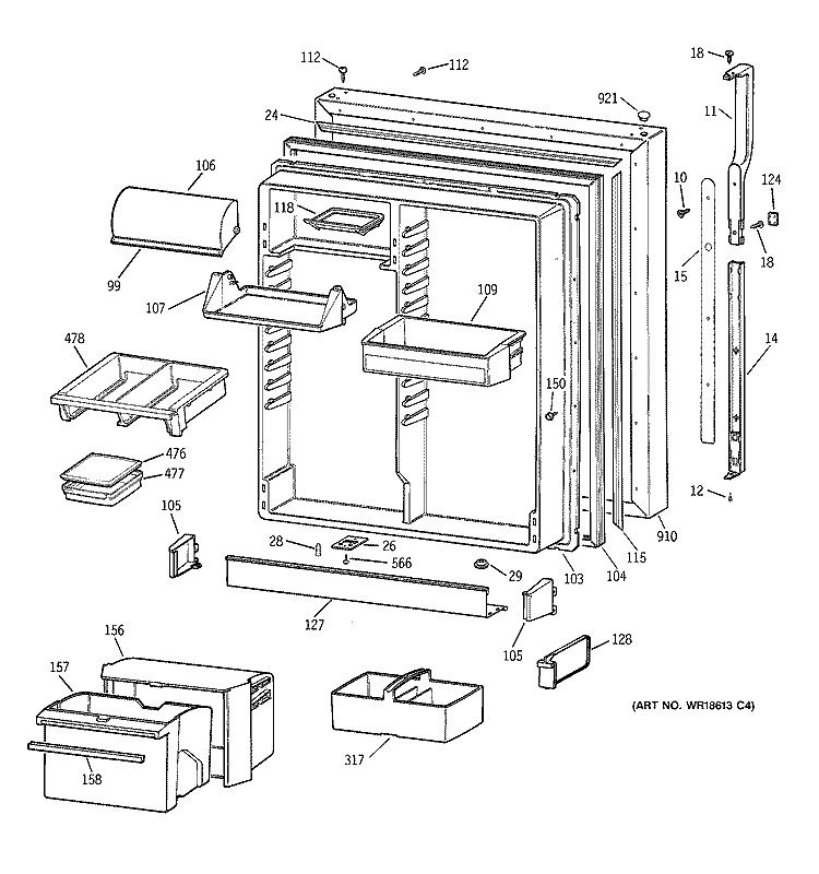 FRESH FOOD DOOR Diagram and Parts List for TBT25PABFRAA  General Electric Refrigerator