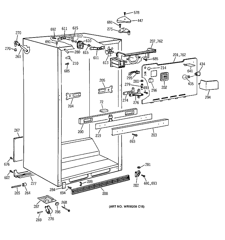 CABINET PARTS Diagram and Parts List for TBT25PABFRAA  General Electric Refrigerator