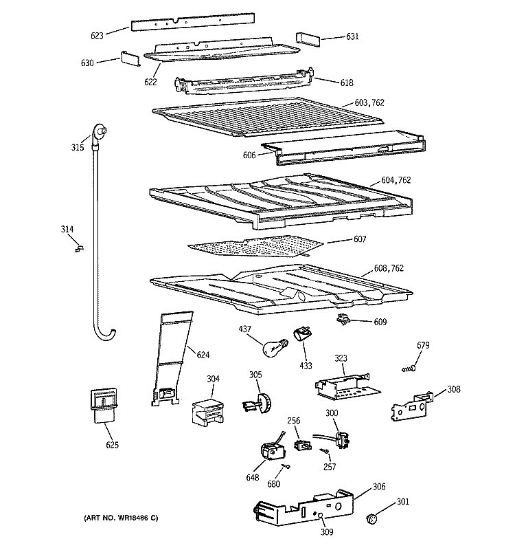 COMPARTMENT SEPARATOR PARTS Diagram and Parts List for TBT25PABFRAA  General Electric Refrigerator