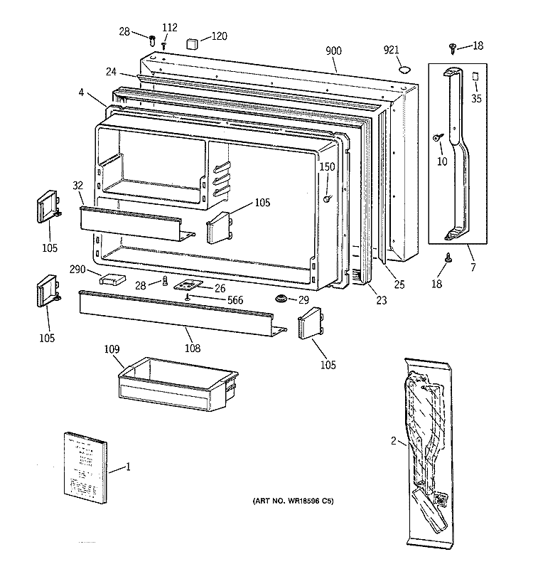 FREEZER DOOR Diagram and Parts List for TBG25PABGRWW  General Electric Refrigerator