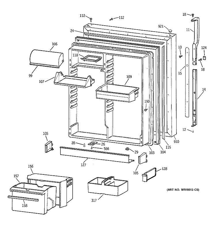 FRESH FOOD DOOR Diagram and Parts List for TBG25PABGRWW  General Electric Refrigerator