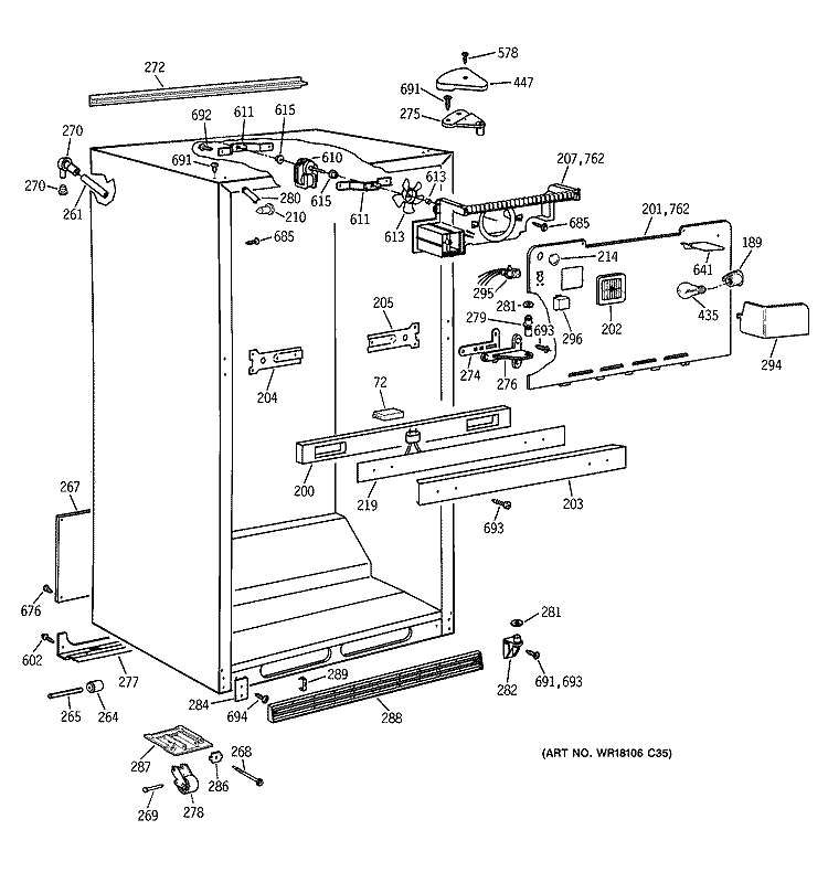 CABINET PARTS Diagram and Parts List for TBG25PABGRWW  General Electric Refrigerator