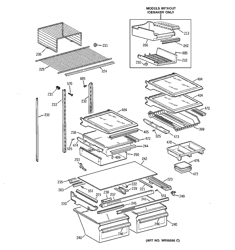 SHELF PARTS Diagram and Parts List for TBG25PABGRWW  General Electric Refrigerator