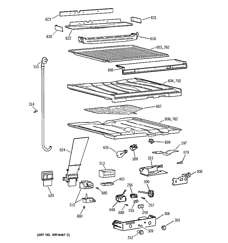 SEPARATOR COMPARTMENT PARTS Diagram and Parts List for TBG25PABGRWW  General Electric Refrigerator