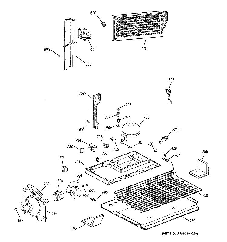 UNIT PARTS Diagram and Parts List for TBG25PABGRWW  General Electric Refrigerator