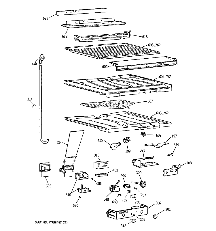 SEPARATOR COMPARTMENT PARTS Diagram and Parts List for TBG22PABGRWW  General Electric Refrigerator