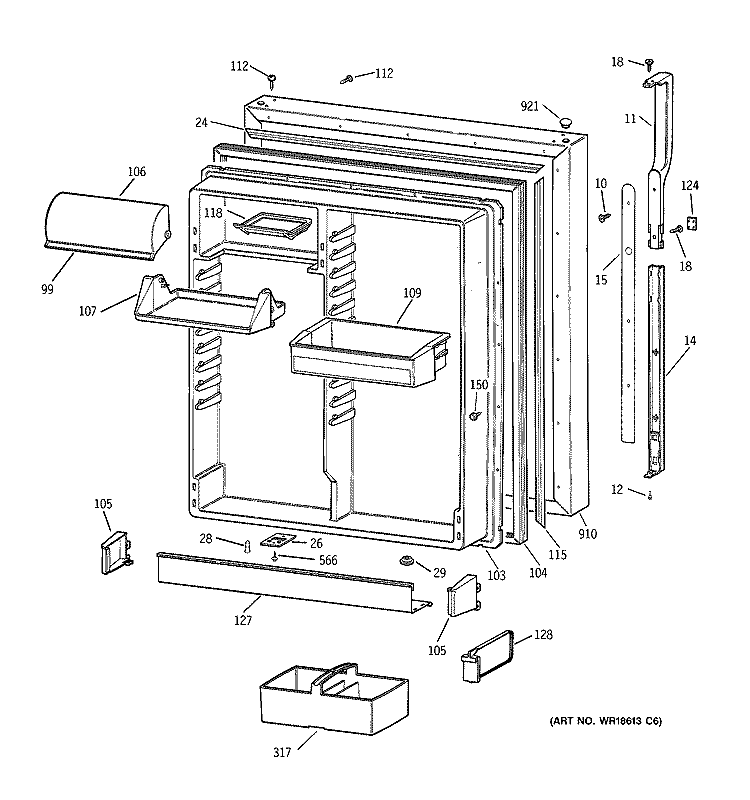 FRESH FOOD DOOR Diagram and Parts List for TBG19PABGRWW  General Electric Refrigerator
