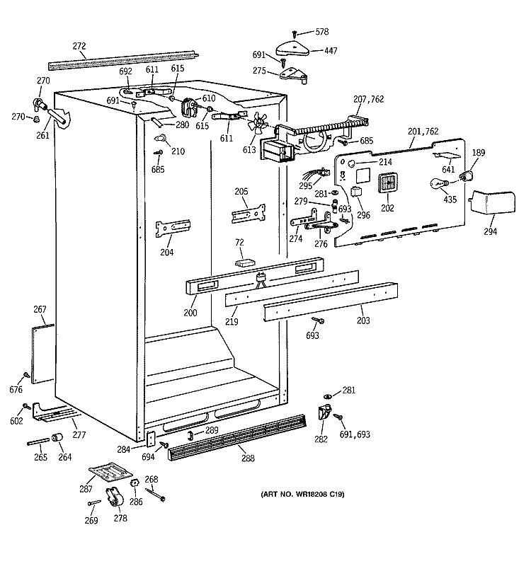 CABINET PARTS Diagram and Parts List for TBG19PABGRWW  General Electric Refrigerator