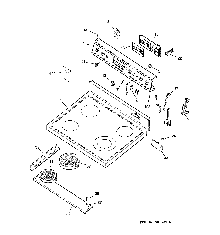 CONTROL PANEL & COOKTOP Diagram and Parts List for JBP66DY5AD  General Electric Range