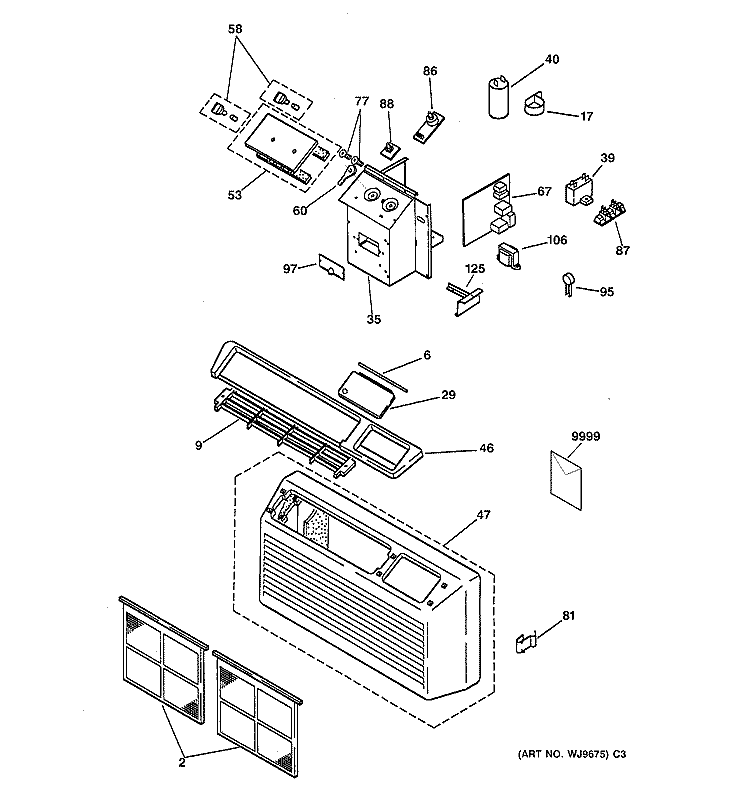 CONTROLS & GRILL ASSEMBLY Diagram and Parts List for AZ31H09E4DV6  General Electric Air Conditioner