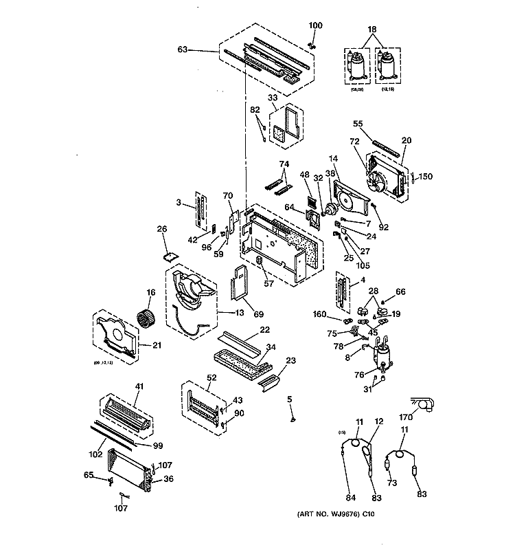 MOTOR, COMPRESSOR & SYSTEM COMPONENTS Diagram and Parts List for AZ31H15E4CV6  General Electric Air Conditioner