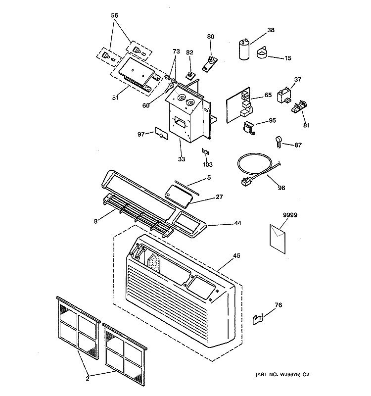 CONTROLS & GRILL ASM. Diagram and Parts List for AZ21E06D3CV6  General Electric Air Conditioner