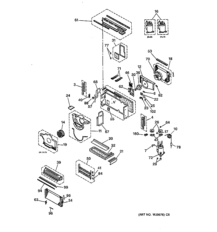 MOTOR, COMPRESSOR & SYSTEM COMPONENTS Diagram and Parts List for AZ21E09E4CV6  General Electric Air Conditioner