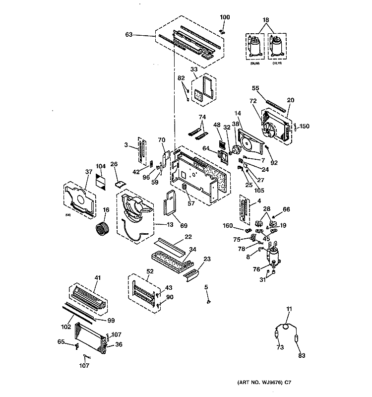 MOTOR, COMPRESSOR & SYSTEM COMPONENTS Diagram and Parts List for AZ31H06D3CV6  General Electric Air Conditioner