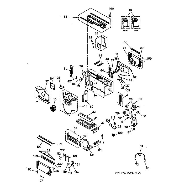 MOTOR, COMPRESSOR & SYSTEM COMPONENTS Diagram and Parts List for AZ31H06D3DV6  General Electric Air Conditioner