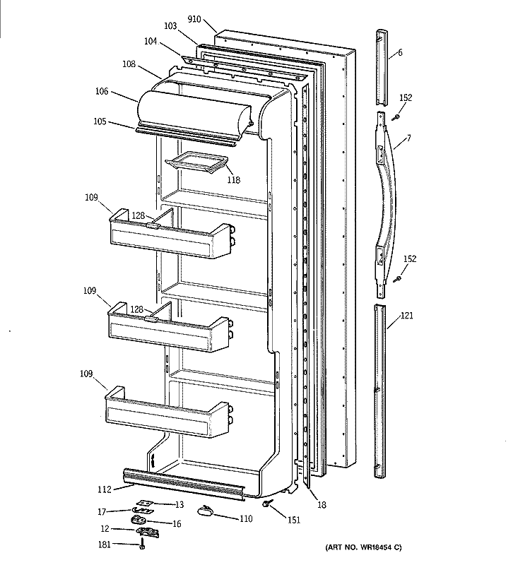 FRESH FOOD DOOR Diagram and Parts List for TFX20JABBAA  General Electric Refrigerator