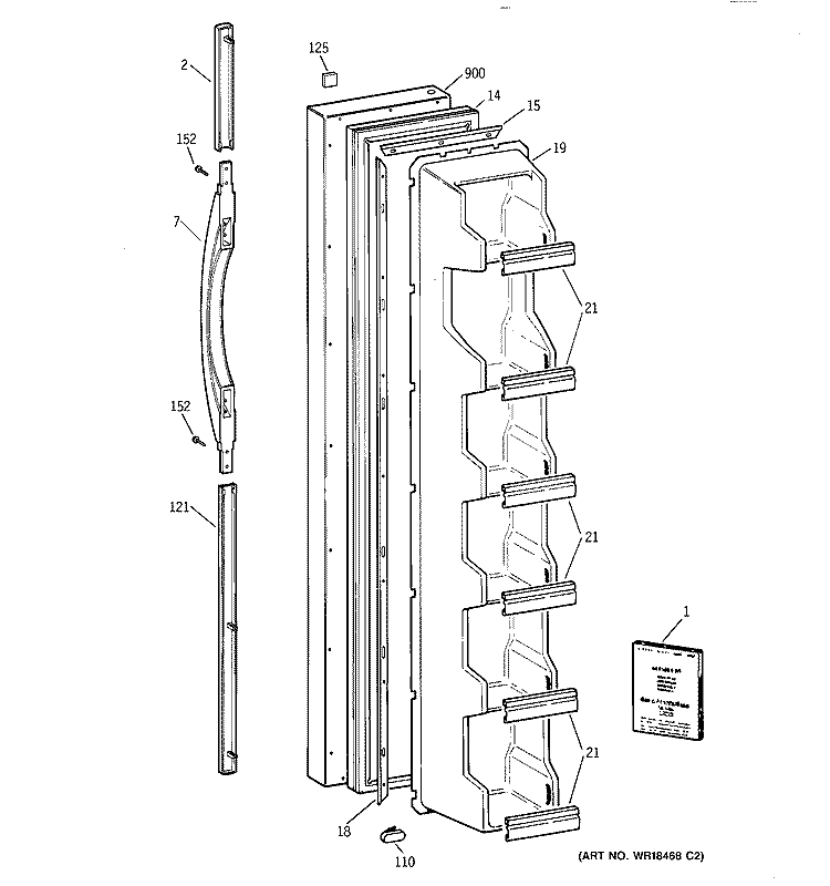 FREEZER DOOR Diagram and Parts List for TFX20SABBAA  General Electric Refrigerator