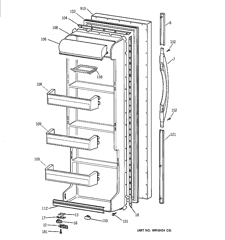 FRESH FOOD DOOR Diagram and Parts List for TFX20SABBAA  General Electric Refrigerator