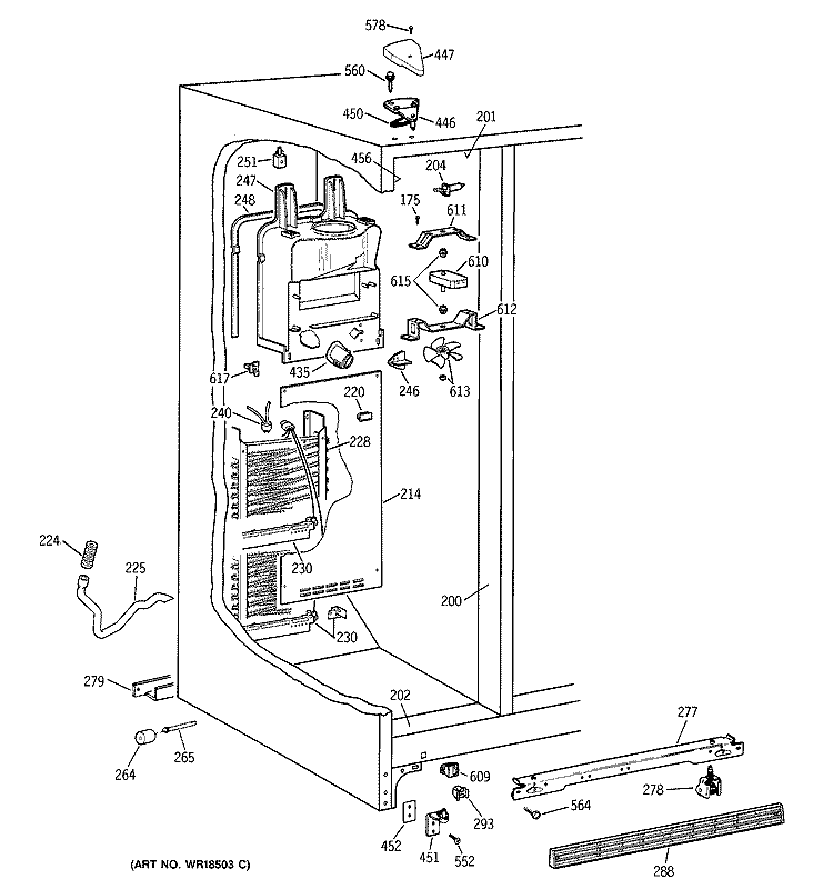 FREEZER SECTION Diagram and Parts List for TFX20SABBAA  General Electric Refrigerator