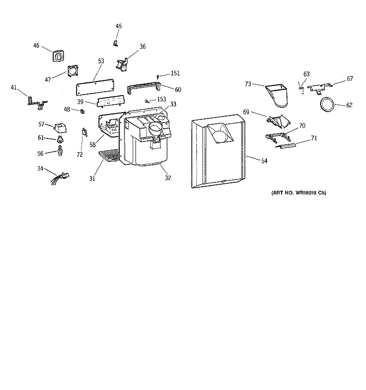 DISPENSER Diagram and Parts List for TFX22ARBBWW  General Electric Refrigerator