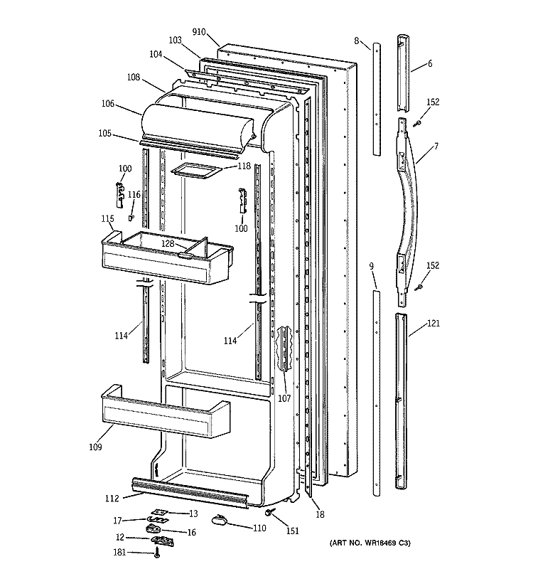 FRESH FOOD DOOR Diagram and Parts List for TFX22ARBBWW  General Electric Refrigerator