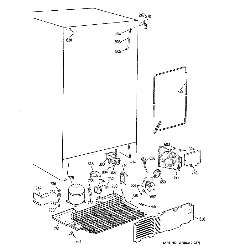 UNIT PARTS Diagram and Parts List for TFX22ARBBWW  General Electric Refrigerator