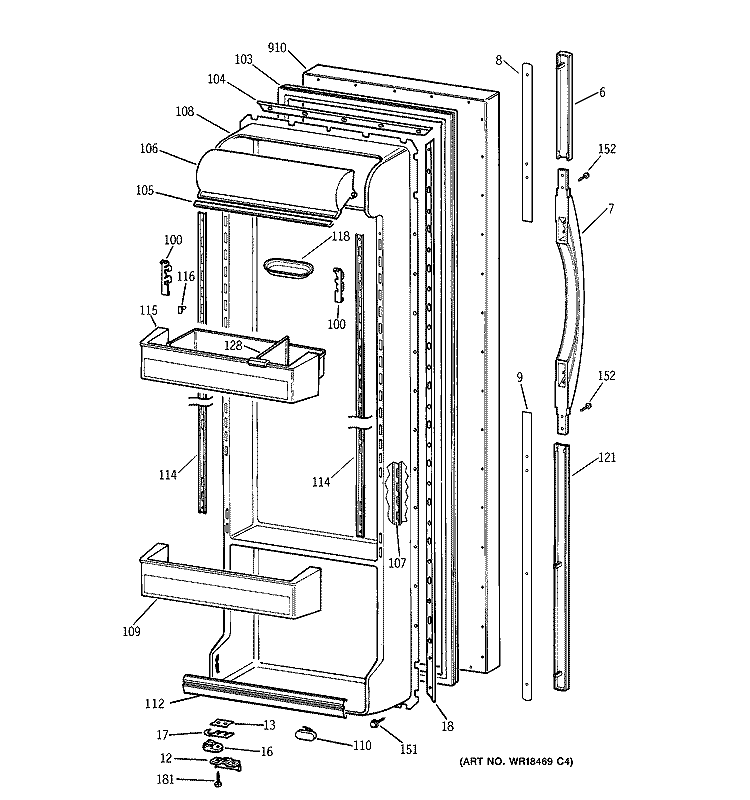 FRESH FOOD DOOR Diagram and Parts List for TFX22PPBBBB  General Electric Refrigerator