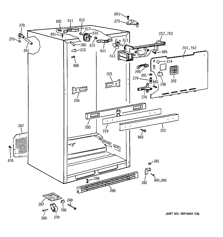 CABINET Diagram and Parts List for TBH18JABNRAA  General Electric Refrigerator