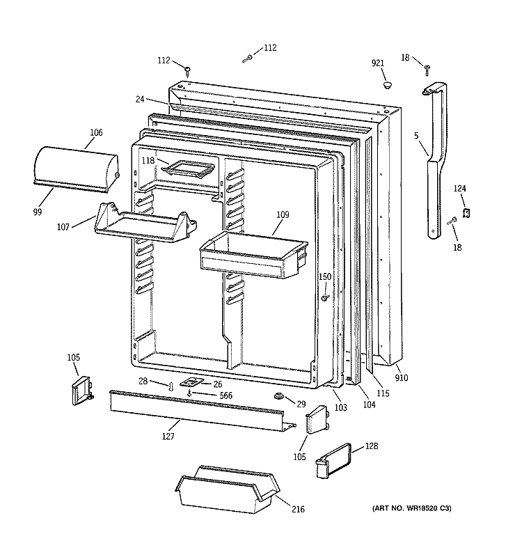 FRESH FOOD DOOR Diagram and Parts List for TBH19ZABNRAA  General Electric Refrigerator