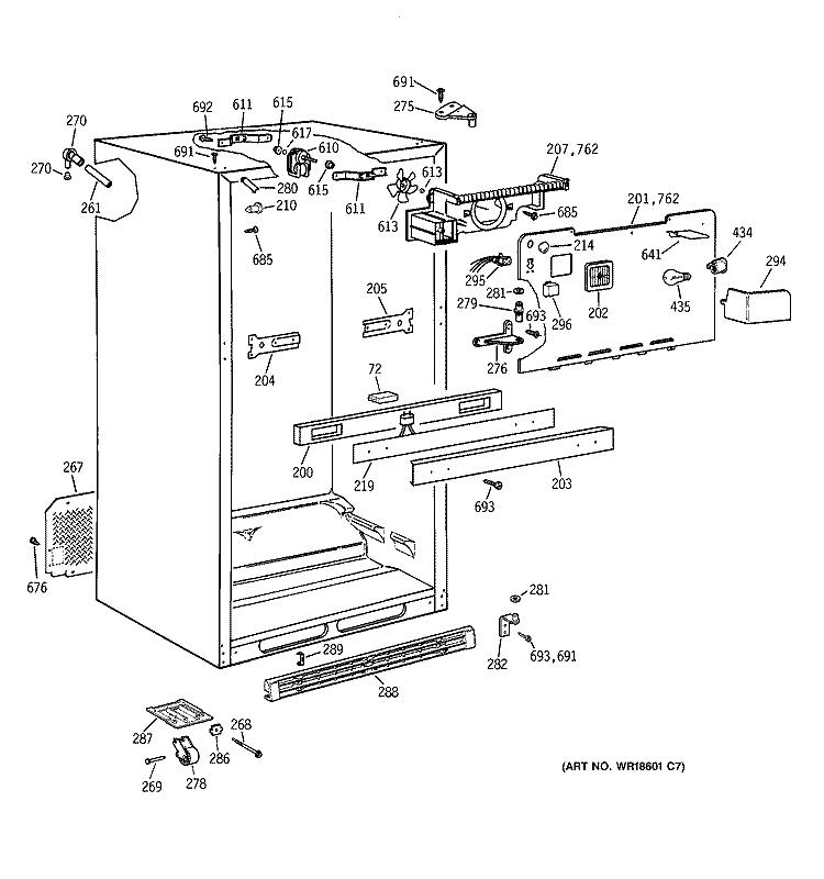 CABINET Diagram and Parts List for TBH19ZABNRAA  General Electric Refrigerator