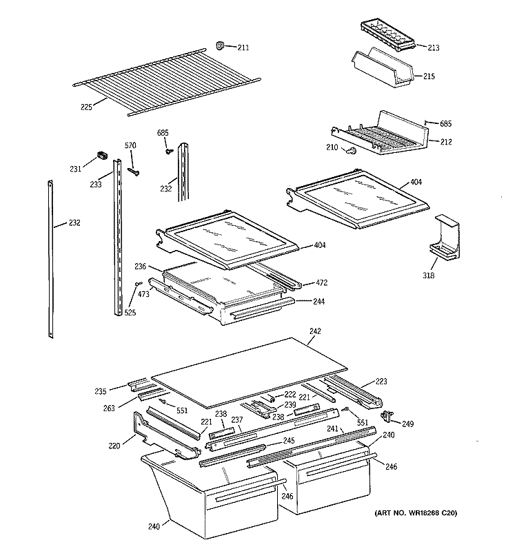 SHELF PARTS Diagram and Parts List for TBH19ZABNRAA  General Electric Refrigerator