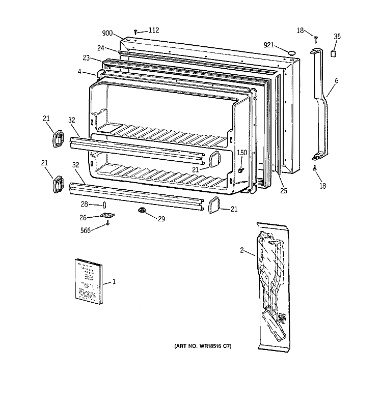 FREEZER DOOR Diagram and Parts List for TBT18JABNRWW  General Electric Refrigerator
